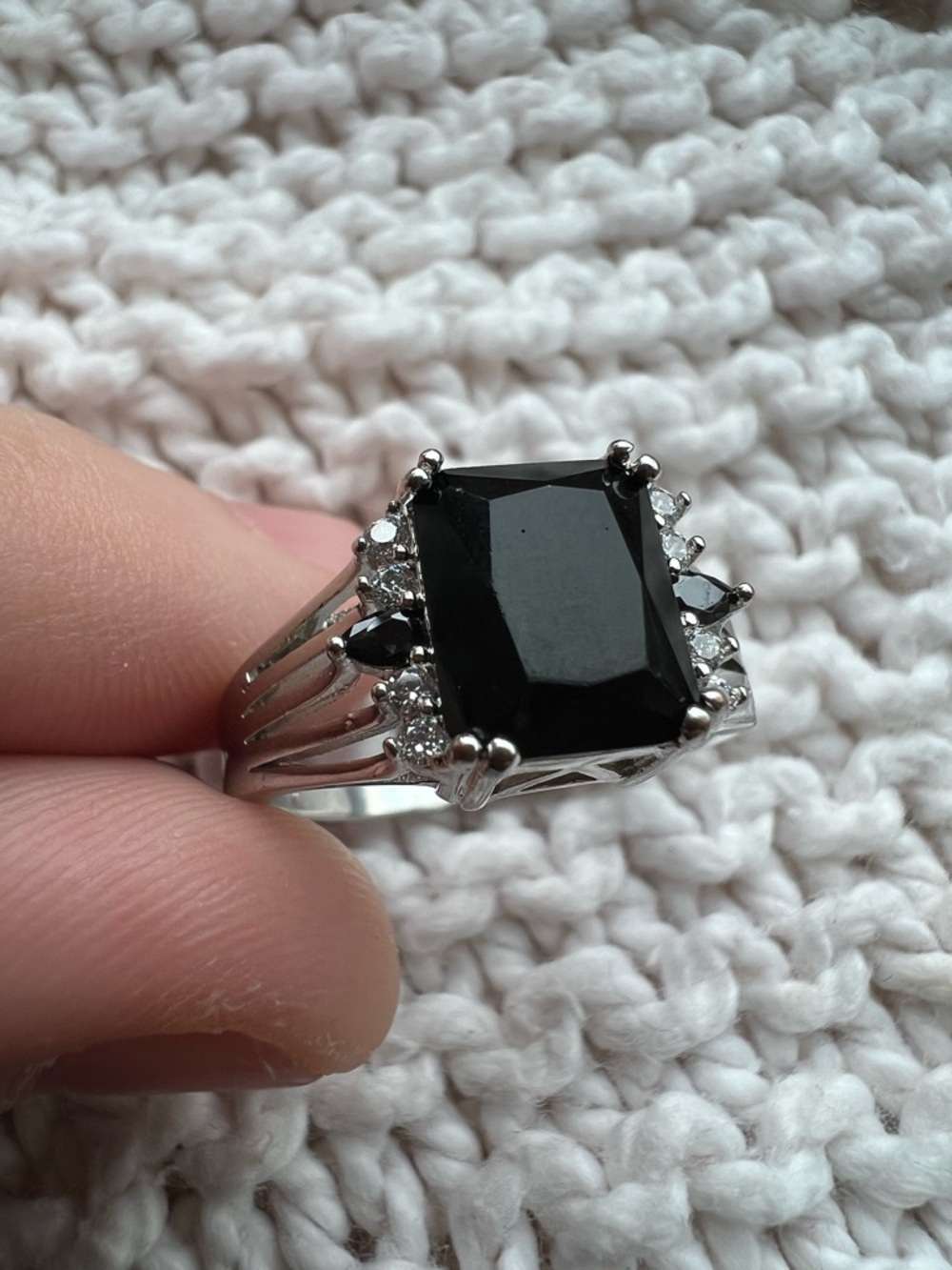 Vintage Unisex Sterling Silver Black Onyx Cocktail Ring with - signed 925 - 9.5 - Picture 7 of 11
